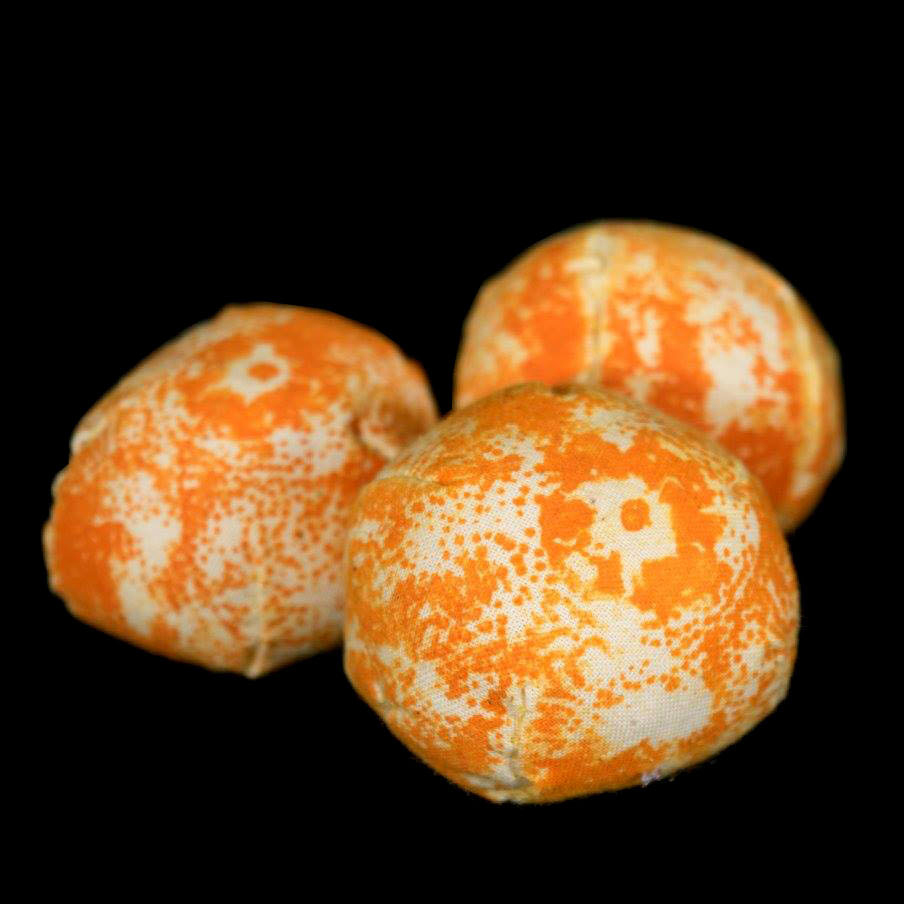 three fabric clementine sculptures. Link to set of three clemintines. 