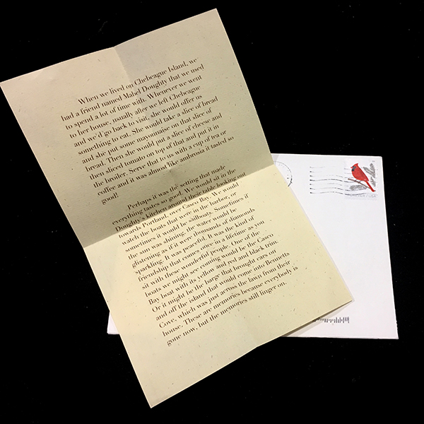 typed memoir with mailed envelope. Link to Tomato Cheese Open Faced Sandwich.